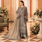 Maria.B Chiffons D1 Volume 07 – Luxury Beige Embroidered Chiffon 3 Piece Unstitched Suit with Hand Embellishments