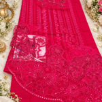Maria.B BR-1507A Magenta Embroidered Viscose 3 Piece Suit - Image 3
