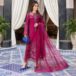 Maria.B BR-1507A Magenta Embroidered Viscose 3 Piece Suit