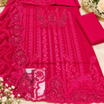 Maria.B BR-1507A Magenta Embroidered Viscose 3 Piece Suit - Image 6