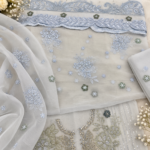 Maria.B Chiffons D6 Volume 07 – Luxury Silver Grey Embroidered Chiffon 3 Piece Unstitched Suit with 3D Floral Hand Embellishments - Image 6