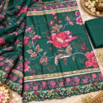 Maria.B BR-1220 H Emerald Green Embroidered Viscose 3 Piece Suit - Image 5