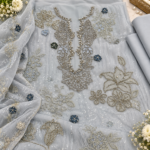 Maria.B Chiffons D6 Volume 07 – Luxury Silver Grey Embroidered Chiffon 3 Piece Unstitched Suit with 3D Floral Hand Embellishments - Image 3