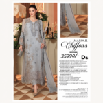 Maria.B Chiffons D6 Volume 07 – Luxury Silver Grey Embroidered Chiffon 3 Piece Unstitched Suit with 3D Floral Hand Embellishments - Image 4