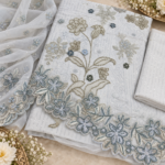 Maria.B Chiffons D6 Volume 07 – Luxury Silver Grey Embroidered Chiffon 3 Piece Unstitched Suit with 3D Floral Hand Embellishments - Image 5