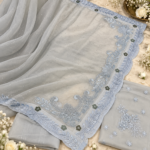 Maria.B Chiffons D6 Volume 07 – Luxury Silver Grey Embroidered Chiffon 3 Piece Unstitched Suit with 3D Floral Hand Embellishments - Image 7