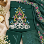 Maria.B BR-1220 H Emerald Green Embroidered Viscose 3 Piece Suit - Image 6