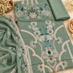 Maria.B BR-1502 Sage Green Embroidered Viscose 3 Piece Suit - Image 2
