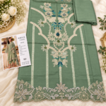 Maria.B BR-1502 Sage Green Embroidered Viscose 3 Piece Suit - Image 3