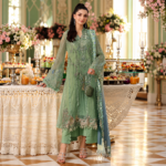 Maria.B BR-1502 Sage Green Embroidered Viscose 3 Piece Suit