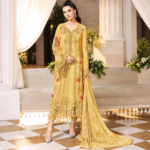 Maria.B BR-1501 Mustard Embroidered Viscose 3 Piece Suit