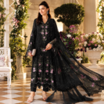 Maria.B BR-1504 Black Embroidered Viscose 3 Piece Suit