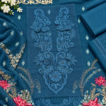 Maria.B Teal Blue Embroidered Viscose 3 Piece Suit - Image 7