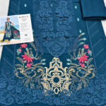 Maria.B Teal Blue Embroidered Viscose 3 Piece Suit - Image 6