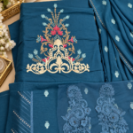Maria.B Teal Blue Embroidered Viscose 3 Piece Suit - Image 3