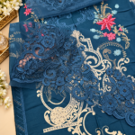 Maria.B Teal Blue Embroidered Viscose 3 Piece Suit - Image 2