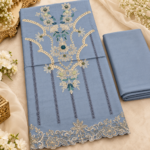 Maria.B BR-1502 Steel Blue Embroidered Viscose 3 Piece Suit - Image 2