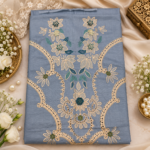 Maria.B BR-1502 Steel Blue Embroidered Viscose 3 Piece Suit - Image 3