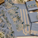 Maria.B BR-1502 Steel Blue Embroidered Viscose 3 Piece Suit - Image 6