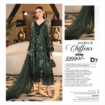 Emerald Green Embroidered Chiffon Formal Suit with Matching Dupatta - Image 2