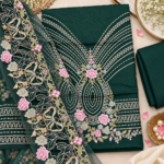 Maria.B BR-1504 Emerald Green Embroidered Viscose 3 Piece Suit - Image 10