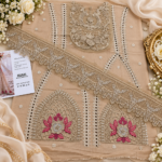 Maria.B SN-105 Beige Embroidered Viscose 3 Piece Suit - Image 3