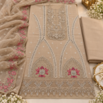 Maria.B SN-105 Beige Embroidered Viscose 3 Piece Suit - Image 4