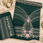 Maria.B BR-1504 Emerald Green Embroidered Viscose 3 Piece Suit - Image 3