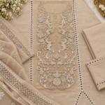 Maria.B SN-105 Beige Embroidered Viscose 3 Piece Suit - Image 5