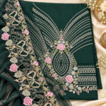 Maria.B BR-1504 Emerald Green Embroidered Viscose 3 Piece Suit - Image 4