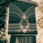 Maria.B BR-1504 Emerald Green Embroidered Viscose 3 Piece Suit - Image 6