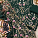 Maria.B BR-1504 Emerald Green Embroidered Viscose 3 Piece Suit - Image 8