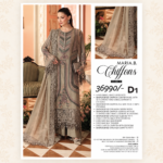 Maria.B Chiffons D1 Volume 07 – Luxury Beige Embroidered Chiffon 3 Piece Unstitched Suit with Hand Embellishments - Image 4