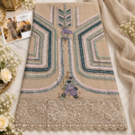 Maria.B Chiffons D1 Volume 07 – Luxury Beige Embroidered Chiffon 3 Piece Unstitched Suit with Hand Embellishments - Image 2