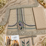 Maria.B Chiffons D1 Volume 07 – Luxury Beige Embroidered Chiffon 3 Piece Unstitched Suit with Hand Embellishments - Image 5