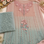 Luxury Dusty Pink & Silver Grey Embroidered Chiffon 3 Piece Suit – Elegant Floral Embellished Pakistani Formal Dress with Dupatta - Image 2