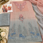 Luxury Dusty Pink & Silver Grey Embroidered Chiffon 3 Piece Suit – Elegant Floral Embellished Pakistani Formal Dress with Dupatta - Image 3