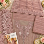 Luxury Dusty Pink & Silver Grey Embroidered Chiffon 3 Piece Suit – Elegant Floral Embellished Pakistani Formal Dress with Dupatta - Image 5