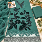 Emerald Green Embroidered Chiffon Formal Suit with Matching Dupatta - Image 4