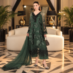 Emerald Green Embroidered Chiffon Formal Suit with Matching Dupatta