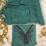 Emerald Green Embroidered Chiffon Formal Suit with Matching Dupatta - Image 6